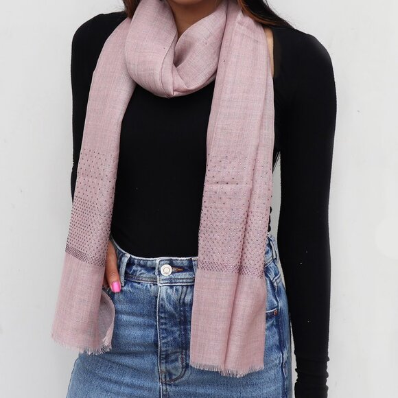 Crystal Embedded Pastel Colour Woolen Silk Scarves - Picture 3 of 16